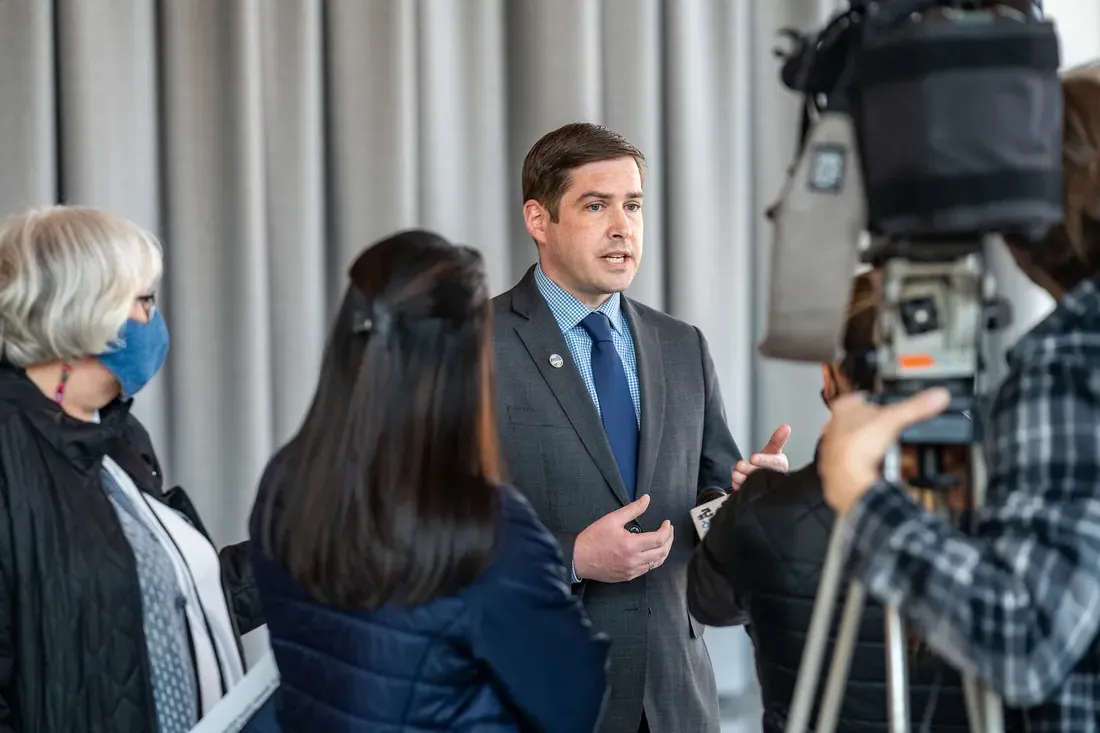 Mayor Ben Walsh talking to a camera.